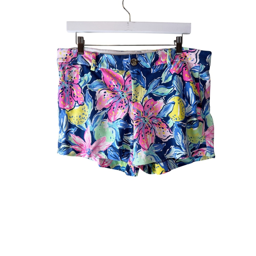 Lilly Pulitzer Callahan Stretch Shorts Sz 12 Floral Lemon Print 5" Capri Soleil